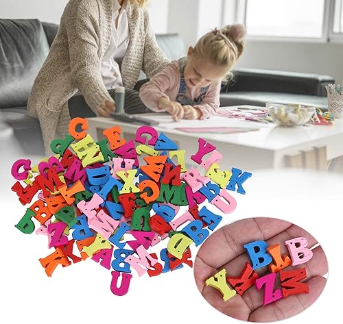 Miniatura 4 de TOPINCN 300 letras de madera de colores surtidos, letras de madera para manualidades, colores dulces, alfabeto de madera mixta para el hogar,