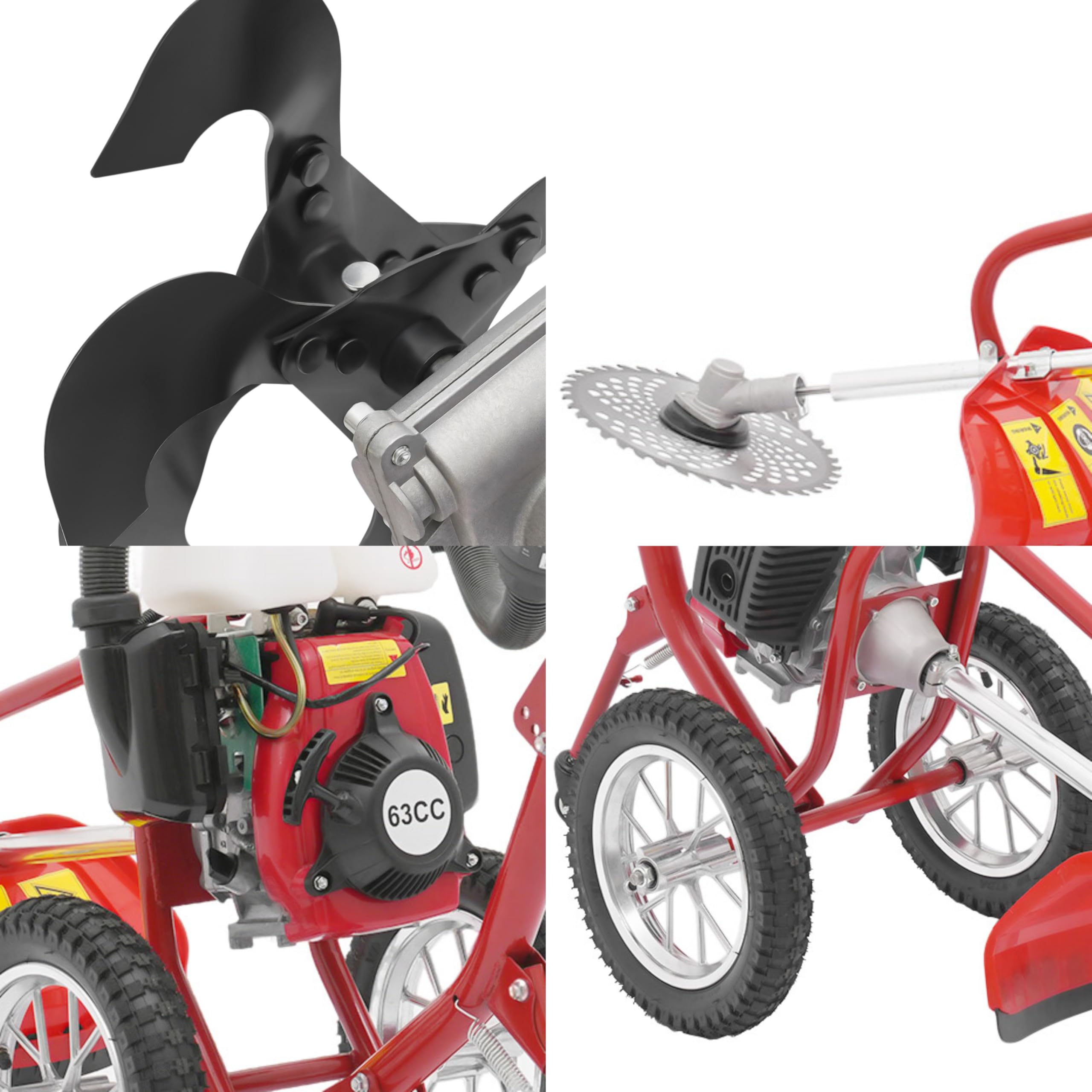 Motozappa da giardino a benzina a 4 tempi, in acciaio con avviatore a corda, raffreddata ad aria, micro zappa, fresa a terra con parafango allungato, per aziende agricole, giardini