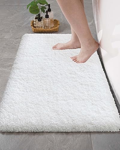 Miniatura 2 de Alfombra de baño blanca de 24 x 36 pulgadas, lavable a máquina, para suelo de baño, gruesa, esponjosa, absorbente, alfombra de baño para bañera,