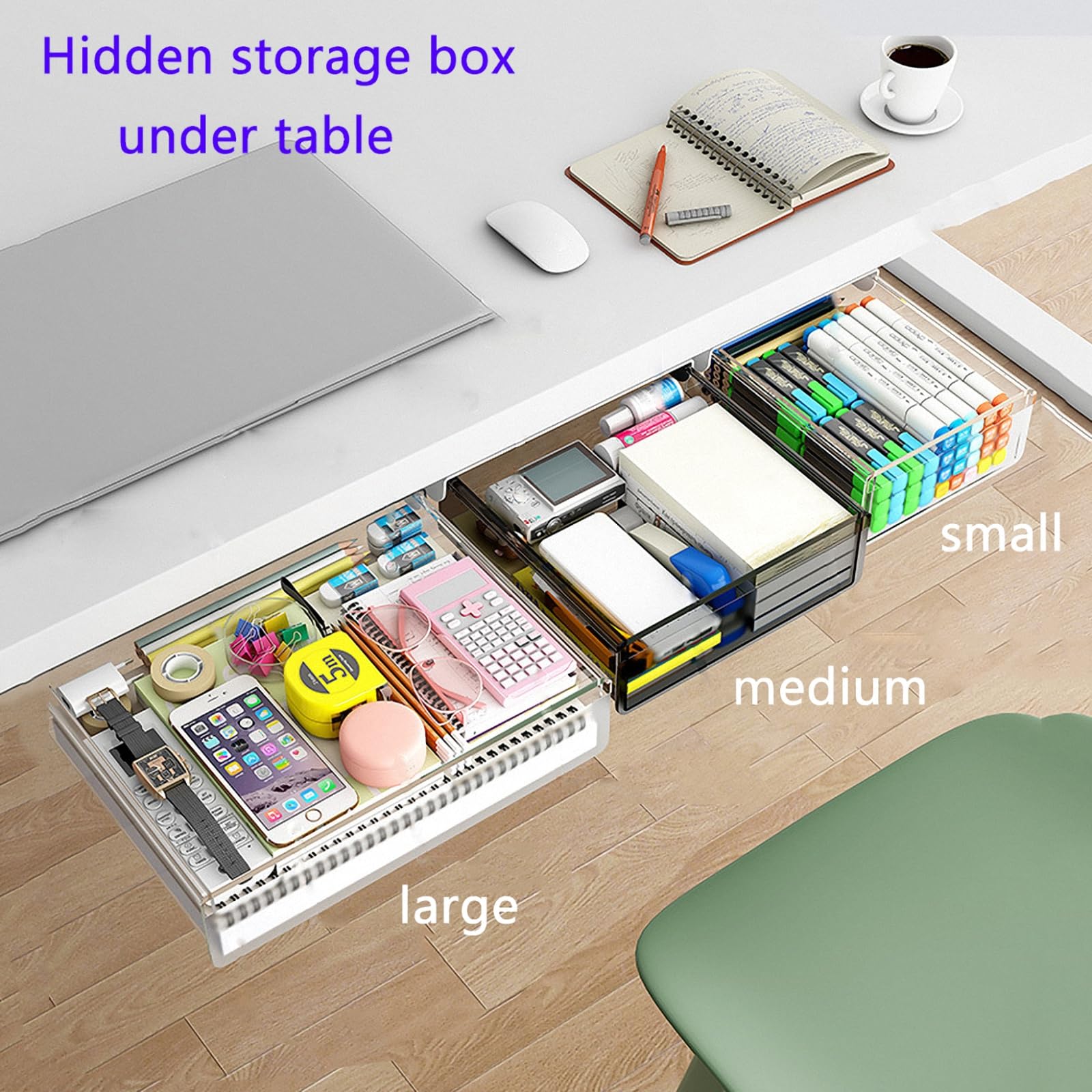 Under Desk Der nizer - Vassoio pop-up autoadesivo nascosto per scrivania, bianco, dimensioni 18,5 cm e 33,5 cm, perfetto per riporre oggetti e uffici domestici