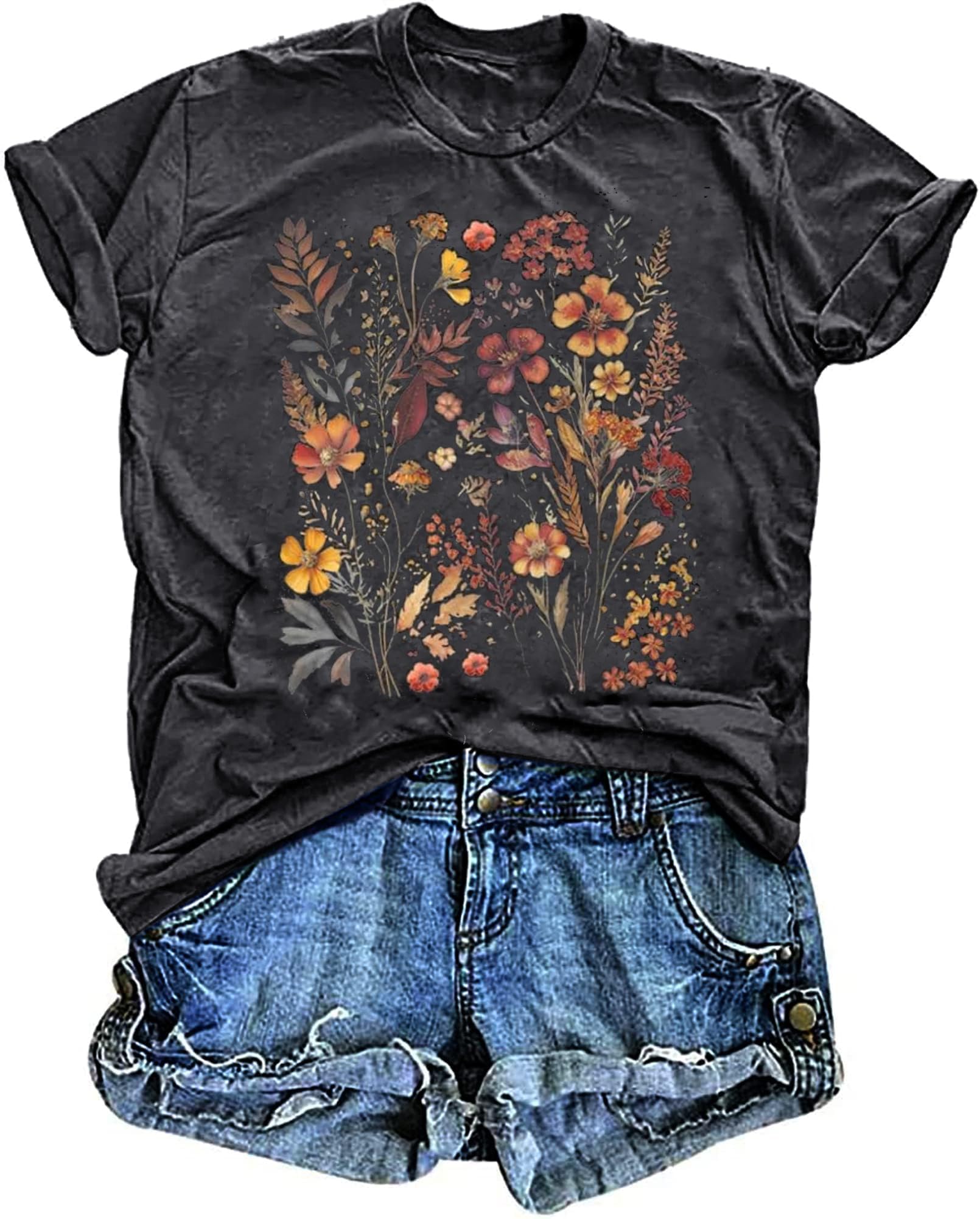 Oriental Pearl Women's Vintage Floral T Shirt Boho Wildflower Graphic Loose Tees Short Sleeve Casual Tops