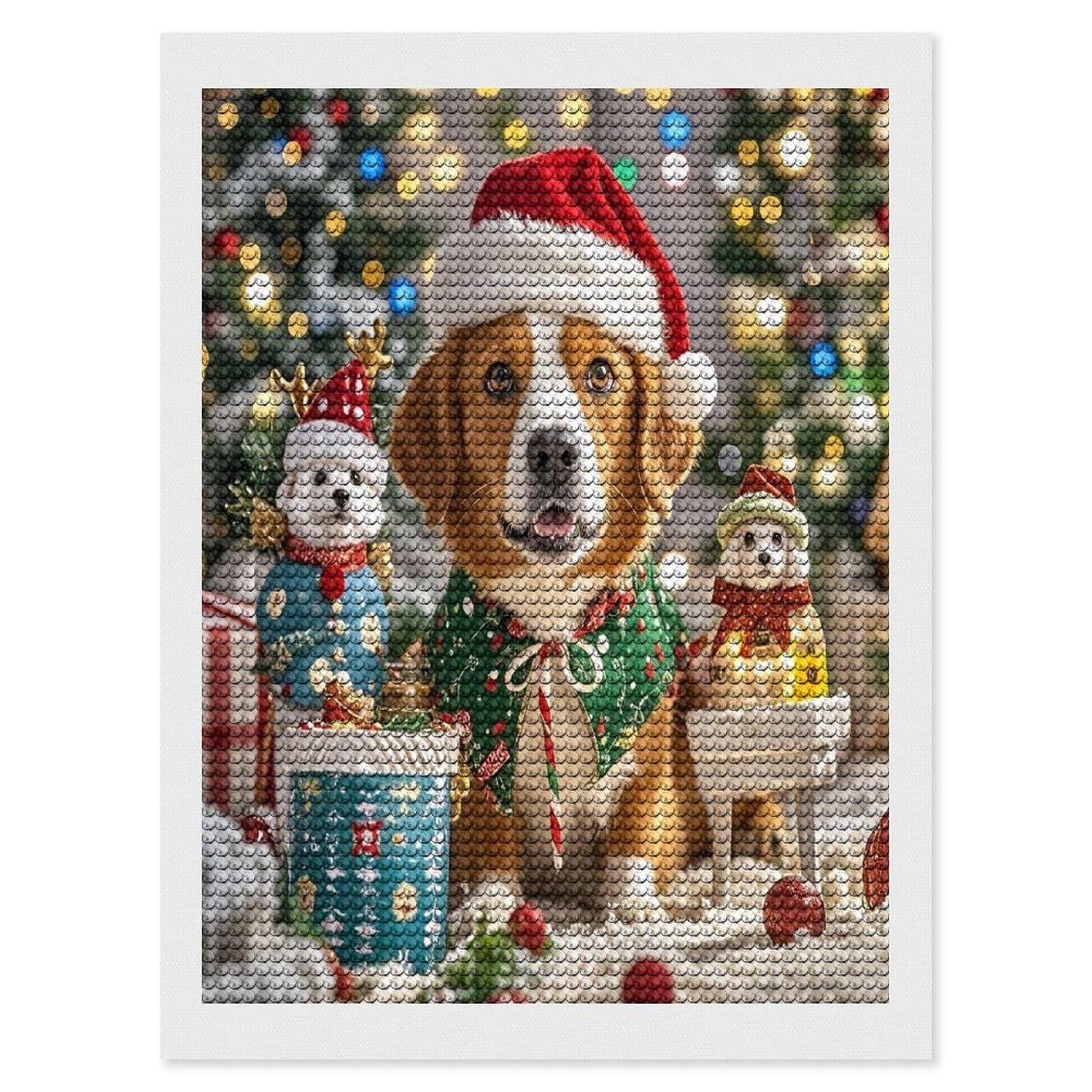 FekiLoot Merry Christmas Dog Diamond Painting Kits for Beginners DIY Diamond Art Kits for Adults Full Drill Round Diamond Dot Gem Art Painting Fun DIY Crafts for Home Kitchen Wall Decor Gift 12"x16"