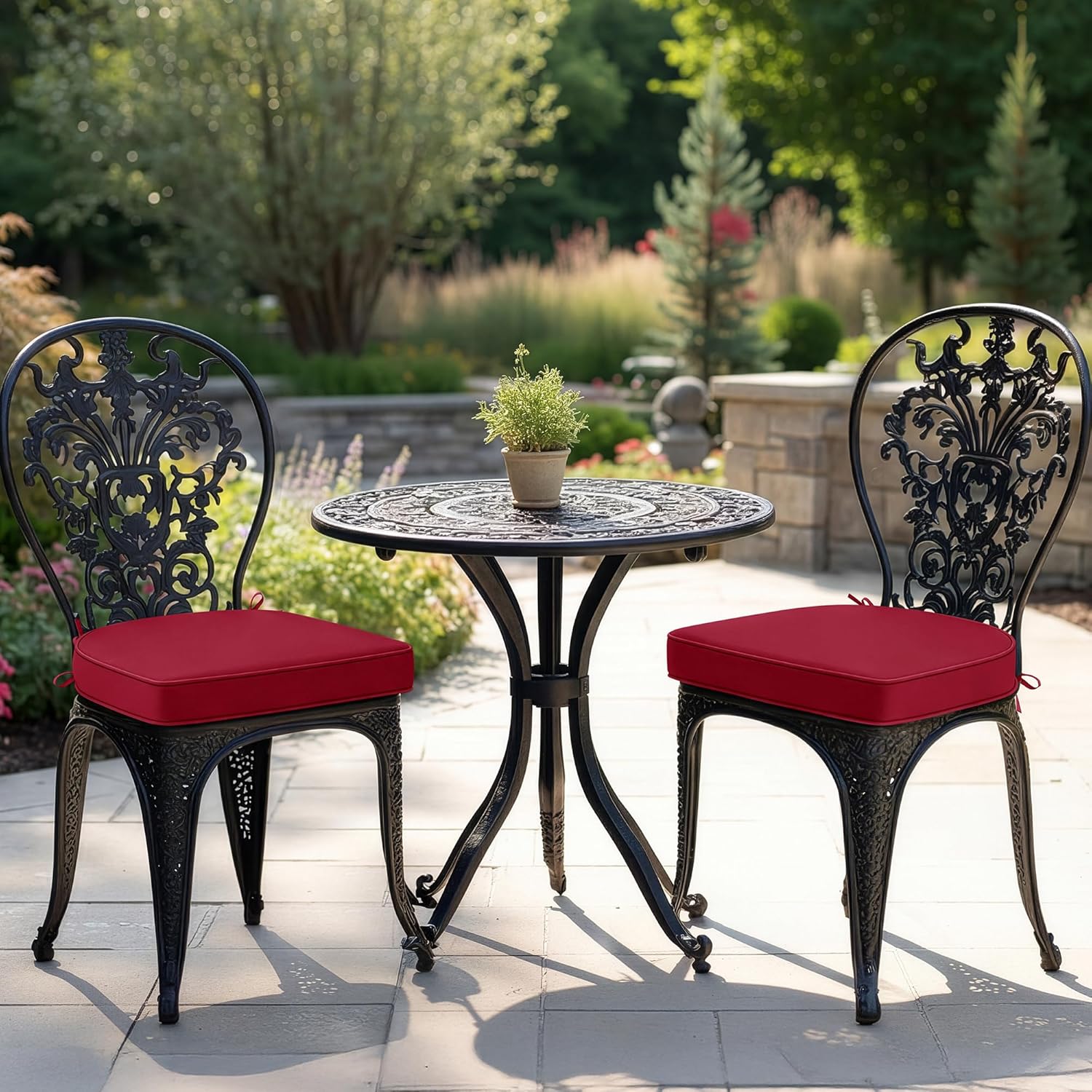 Outdoor Chair Cushions Set of 2: Waterproof & Fade Resistant Patio Furniture Cushions - 17 x 16 x 2 Inch Non Slip Round Corner Seat Cushion Pads with Removable Cover for Garden Yard Lawn, Burgundy