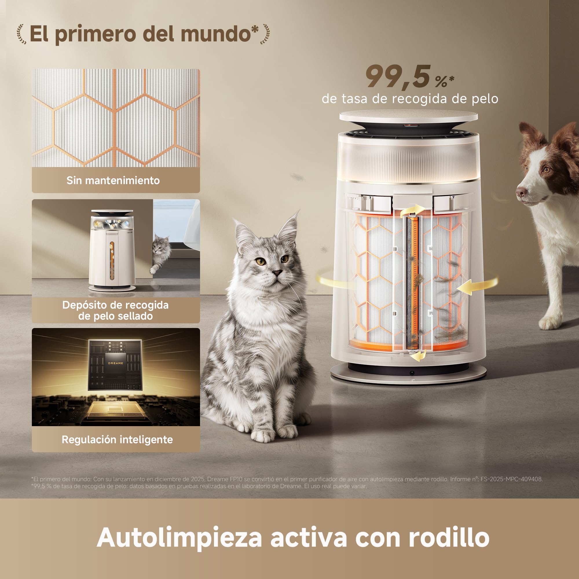 DREAME FP10 Purificador, Recogida Potente, Purificación Duradera | Autolimpieza del Rodillo, Flujo de Aire LoopBoost™, Limpia en 360°, Antiolores CataFresh™, Filtración Multietapa