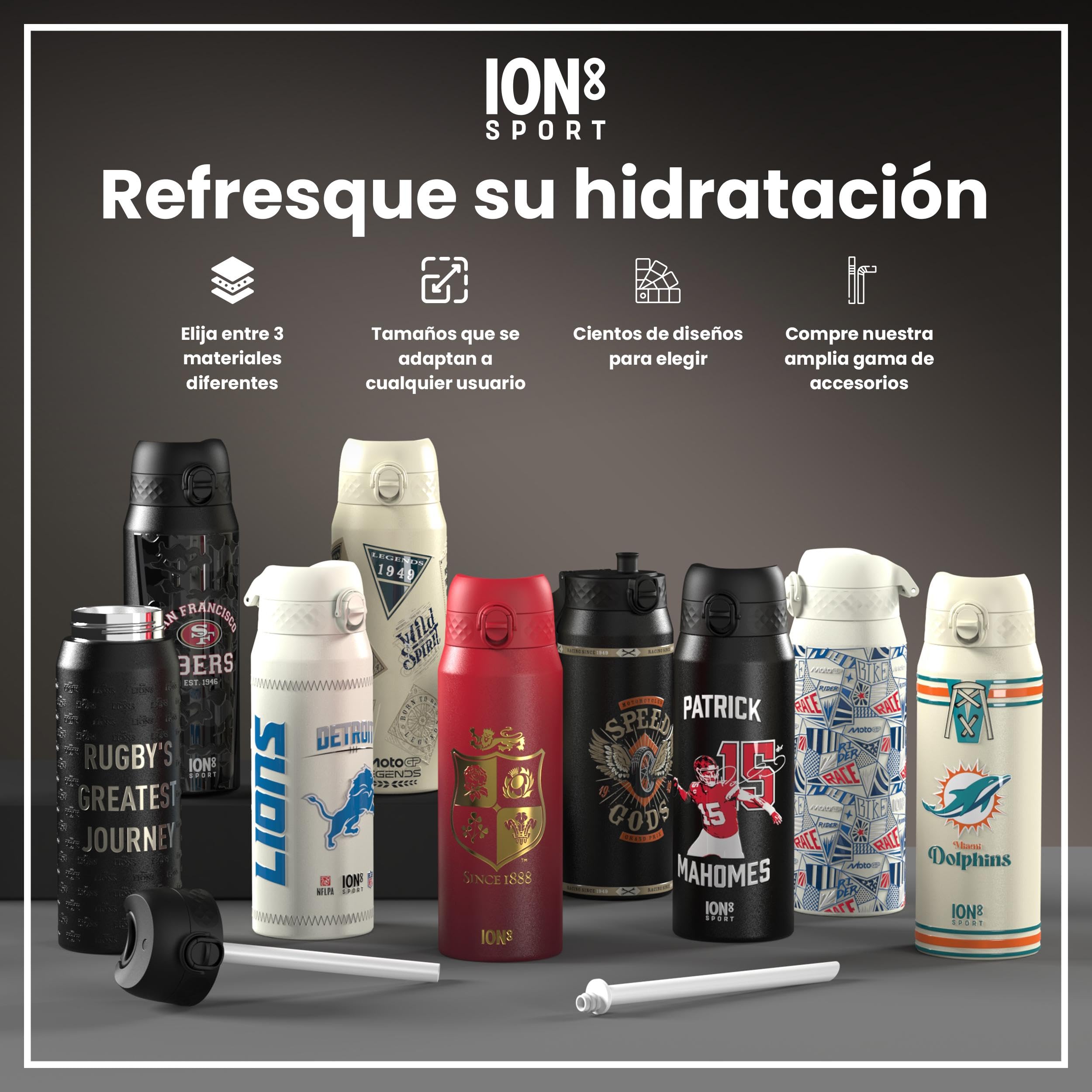 ion8 NFL Botella a Prueba de Fugas, Fácil de Abrir, Cerradura Segura, Asa de Transporte, Aptas para Lavavajillas, Acero Inoxidable, Ideal para Deportes