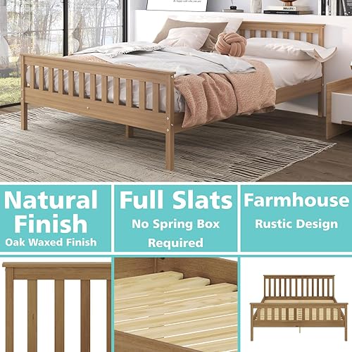 Miniatura 8 de Urban Home Furniture Classic Shaker Style Farmhouse - Cama de plataforma de pino macizo rústico, base de madera maciza con soporte de listones de