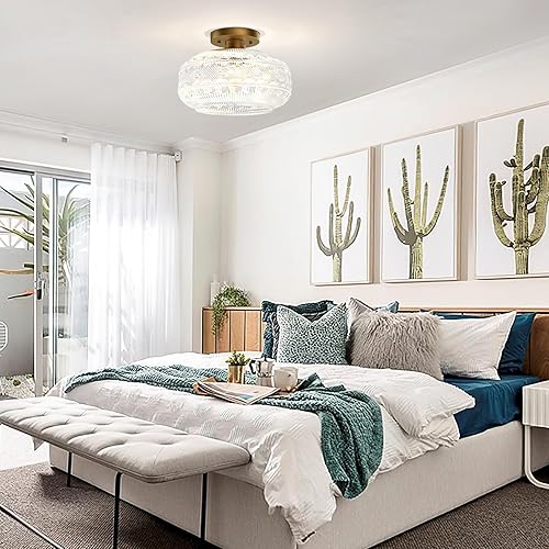 Miniatura 7 de Lámpara de techo semiempotrada grande de 11 pulgadas, lámpara de cristal de globo dorado, accesorios de luces vintage para pasillo, iluminación de