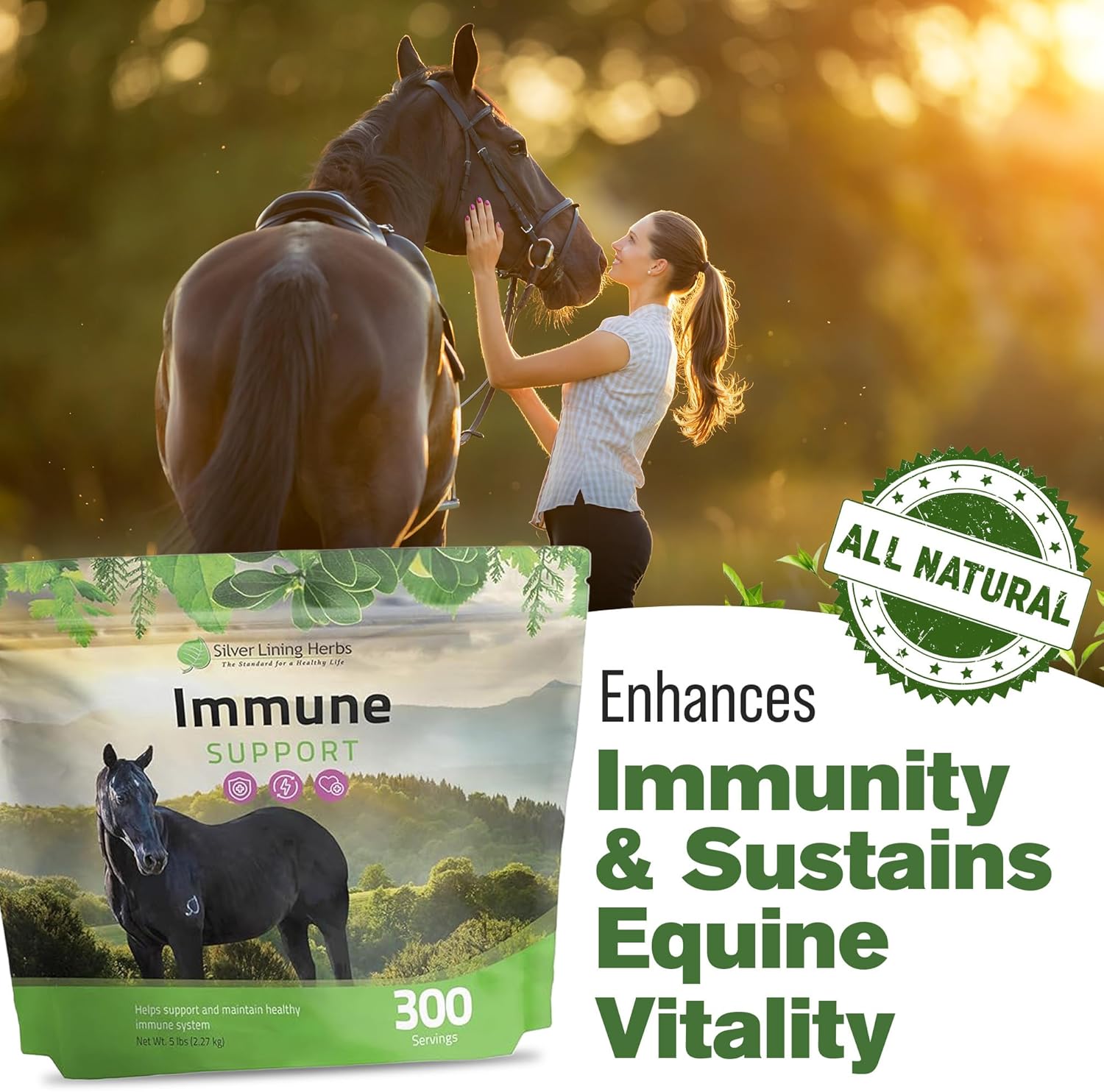 Silver Lining Herbs Immune Support for Horses – Natural Horse Supplements for Immune System, Stamina & Detox – Herbal Horse Health Formula – 5 lb (300 Servings)