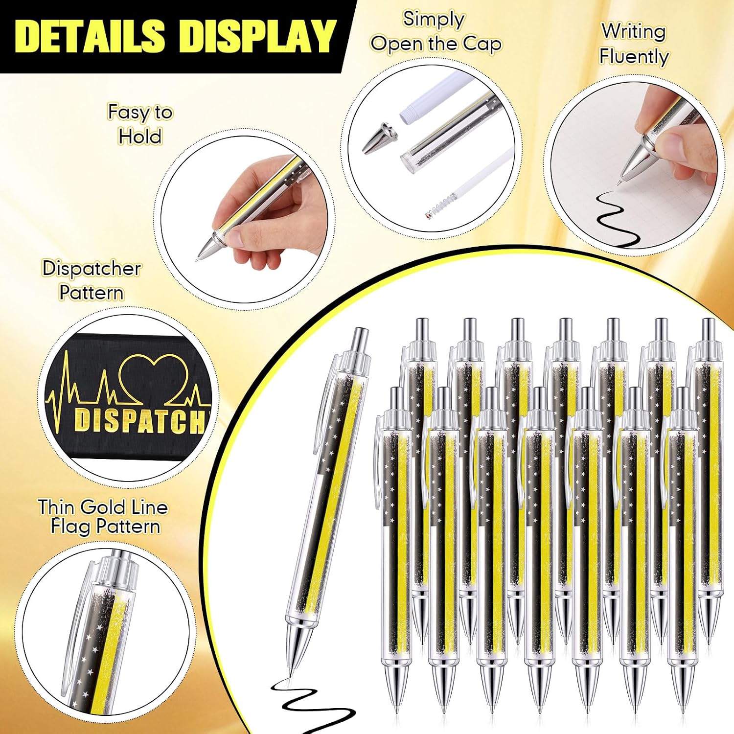 Janlaugh 20 Set 911 Dispatcher Gifts, Ballpoint Pen with Gift Boxes, Yellow Flag Ballpoint Pen Black Ink First Responder 911 Dispatcher Coworker Appreciation Week Christmas Birthday Gifts