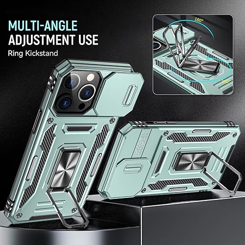 Miniatura 3 de KETTIIY Funda para iPhone 15 Pro Max para iPhone 15 Max Pro con soporte de anillo, cubierta deslizante para lente para iPhone 15 Pro Max, color azul