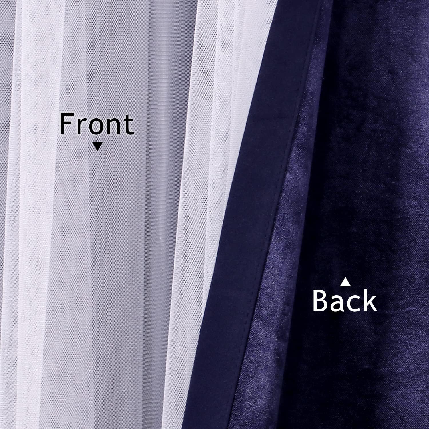 BONZER White Sheer Tulle Overlay Blackout Curtains Grommet Top Mix and Match Curtains for Bedroom, Navy, 52x63 Inch, Set of 2 Panels