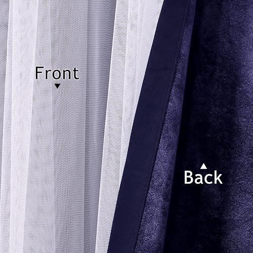 Miniatura 7 de BONZER Cortinas opacas grises con gasa blanca traslúcida de doble capa para mezclar y combinar cortinas con ojales para sala de estar, azul marino,