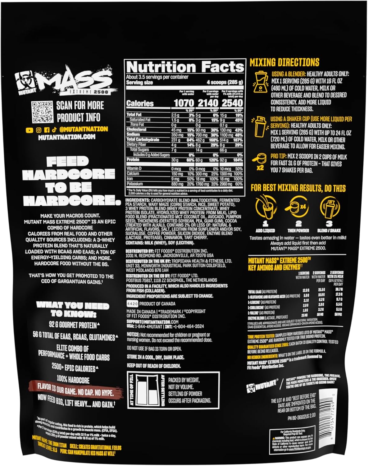 Mutant Mass Extreme 2500 – High Calorie Mass Gainer Whey Protein Powder for Muscle Building and Weight Gain – Clean Calories with Whole Food Carbs - Triple Chocolate 2.2 lb