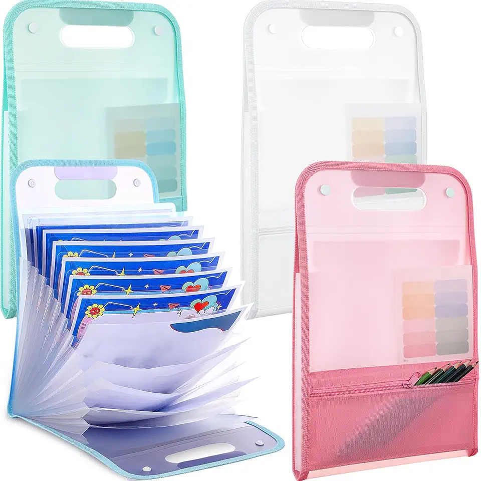 Pasta Sanfonada A4 com 12 Divisórias e Fechamento por Elástico - Capa Dura com Etiquetas para Organizar Documentos, Trabalhos Escolares, Provas e Materiais de Escritório e Concursos (Rosa)