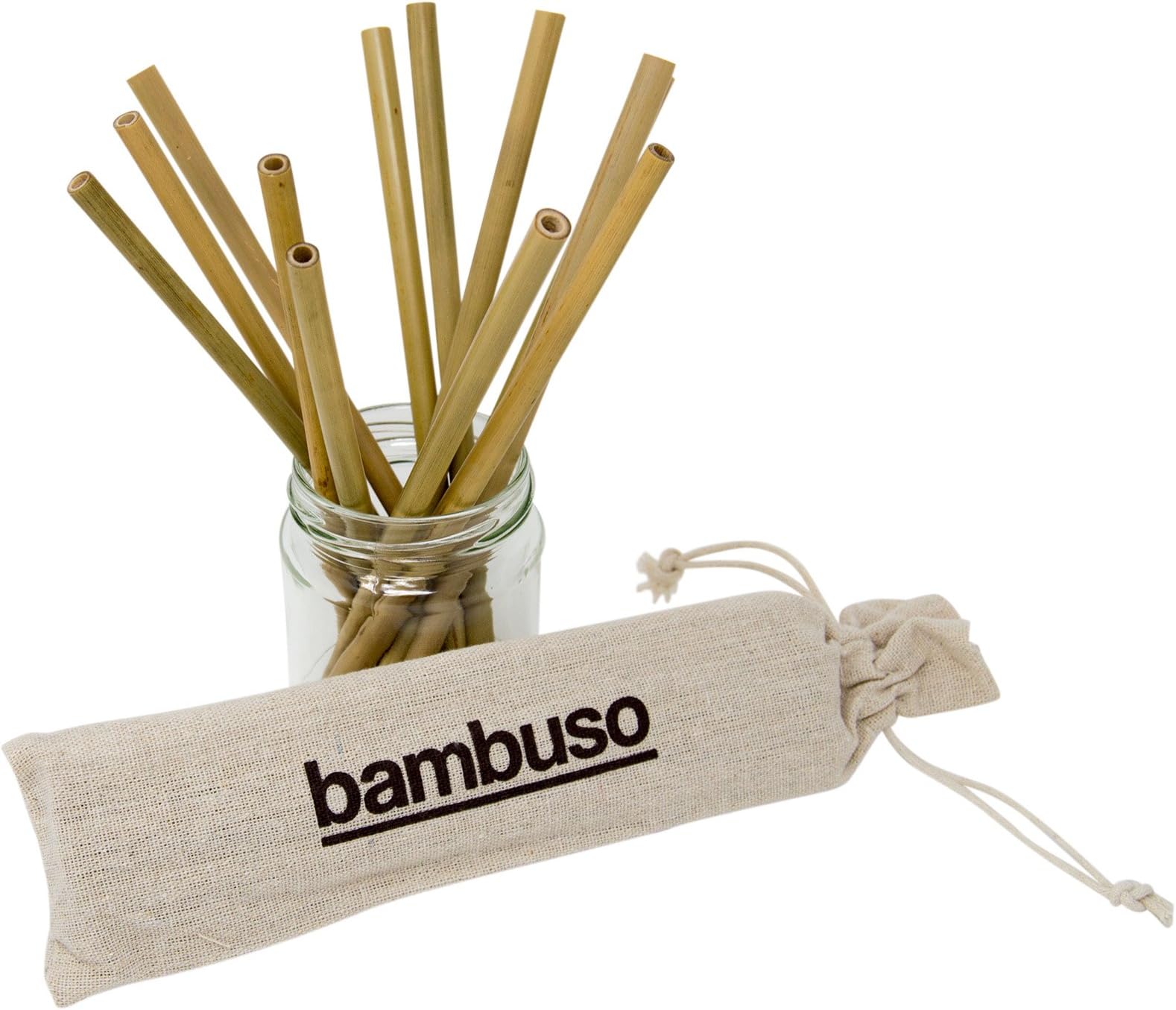 Bambuso Premium Reusable Bamboo Drinking Straws - 12-Pack & Cleaning Brush | Handmade | Linen Pouch | Cleaning Brush | ECO Friendly