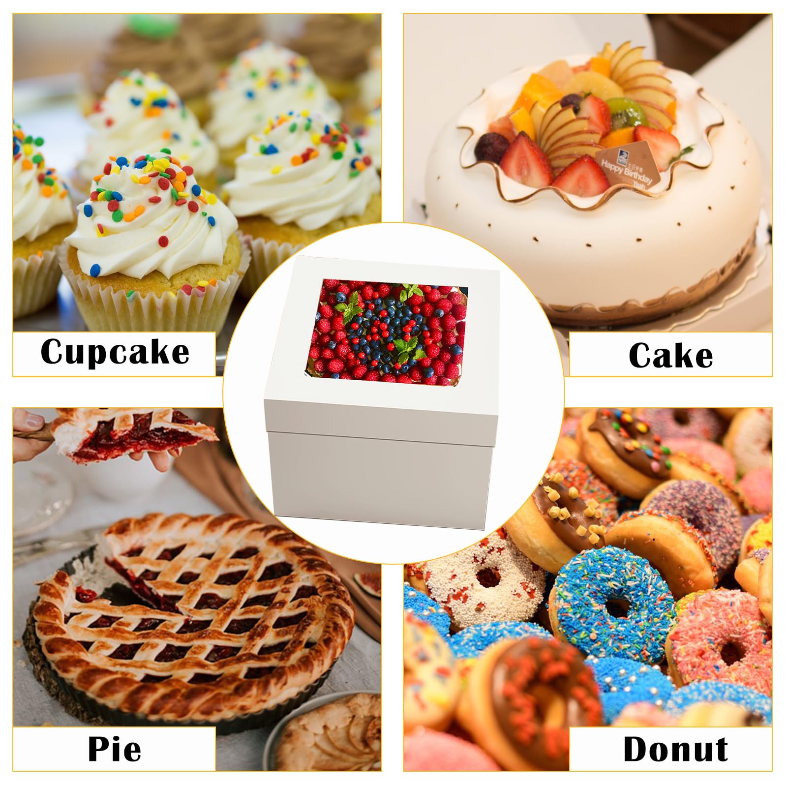 Nexboraque Confezione da 10 scatole per torte, 30 x 30 x 20 cm, alte con finestra, usa e getta, in cartone bianco, per decorare forniture, biscotti, torte, cupcake
