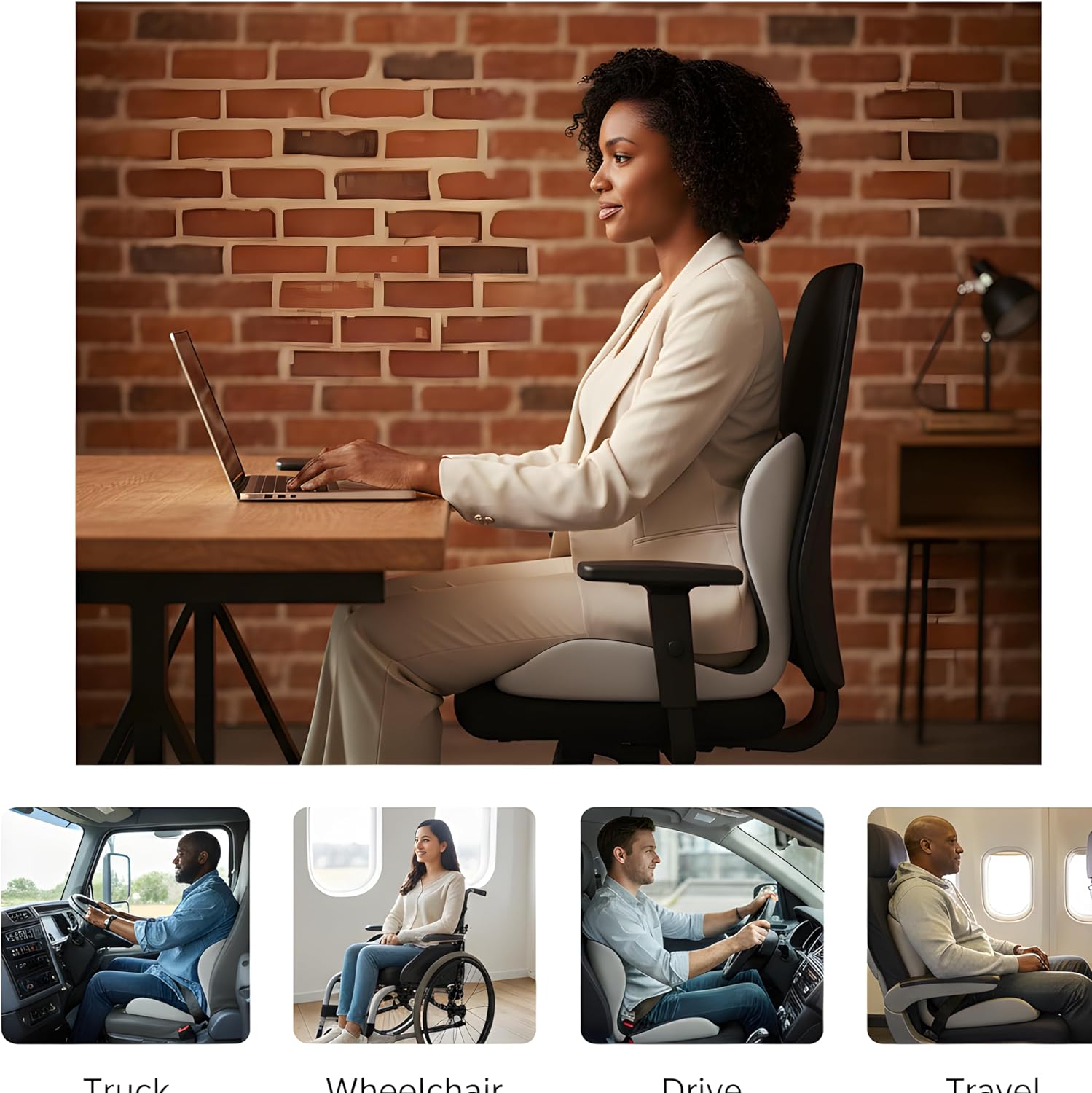 Ergonomic Lab-Designed Memory Foam Seat Cushion for Office Chair, Car Seat for Driving, Truck Seat, Driver Seat, Sciatica, Tailbone & Coccyx Pain Relief, Lumbar and Lower Back Support(Black - Image 6