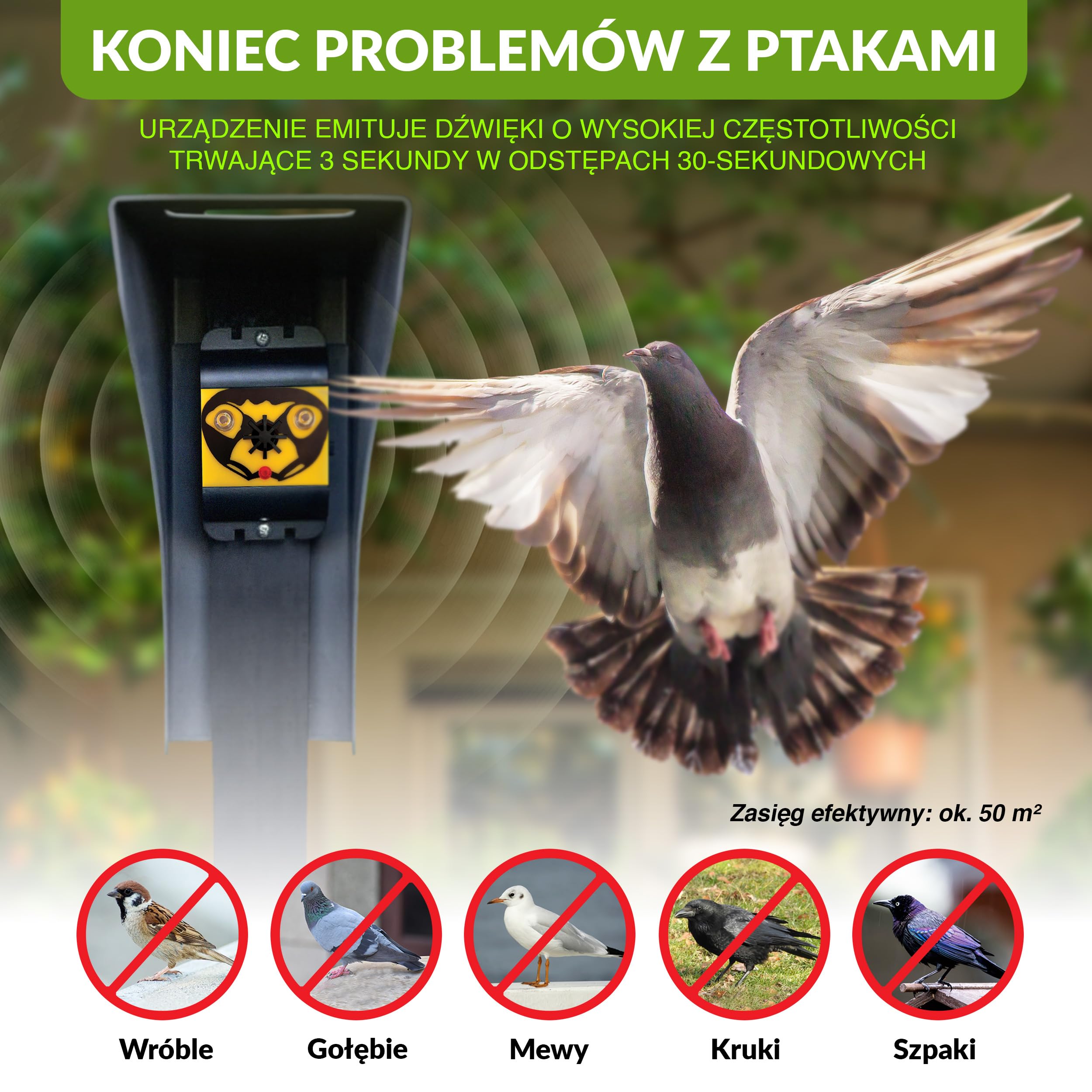 ISOTRONIC Odstraszacz ptaków i gołębi – Ultradźwięki i lampa błyskowa – Bateryjny – Na balkon i do ogrodu – Skuteczna ochrona przed ptactwem – Zasięg 40 m² (2 sztuki)