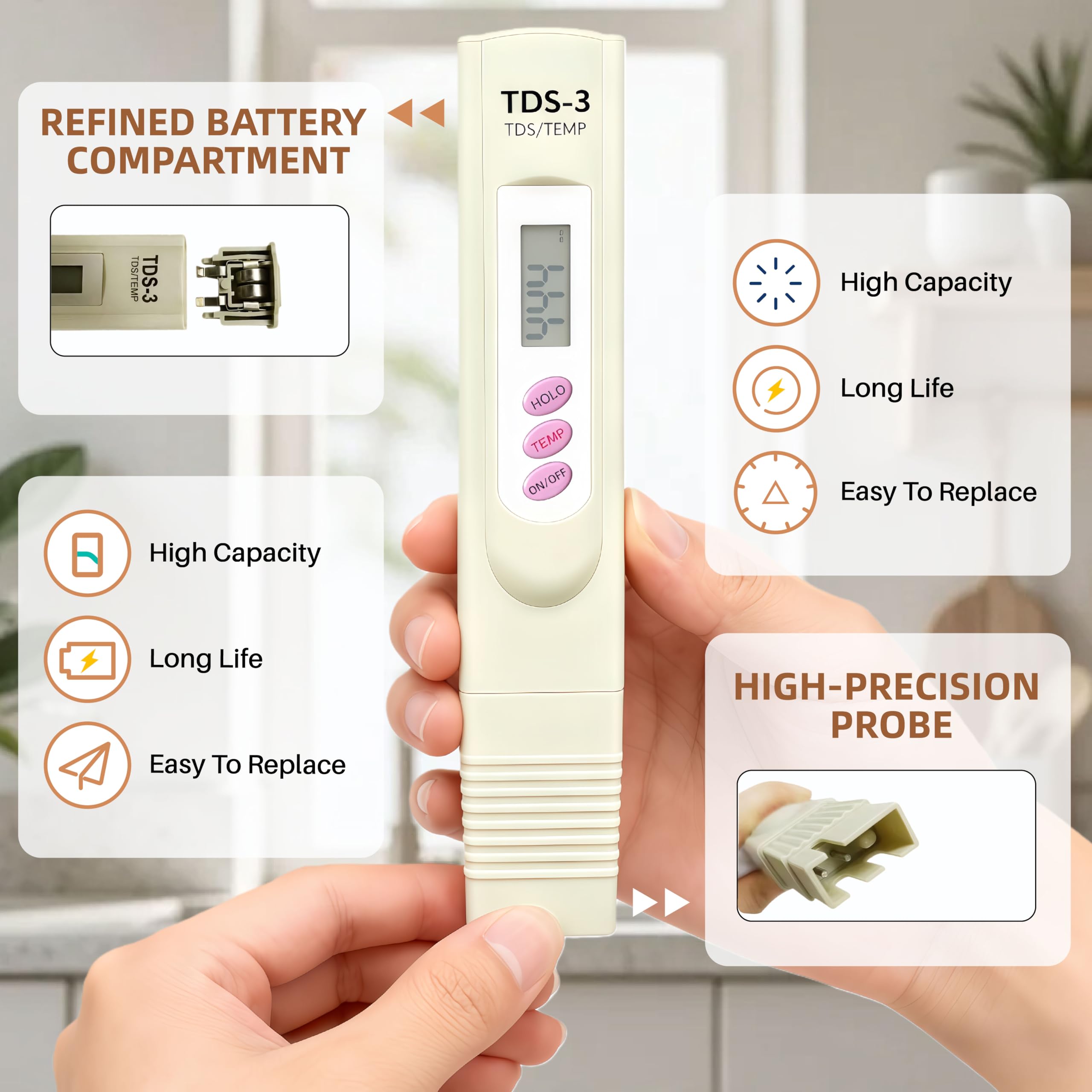 TDS Water Meter - 3-in-1 EC & Temp Tester -4