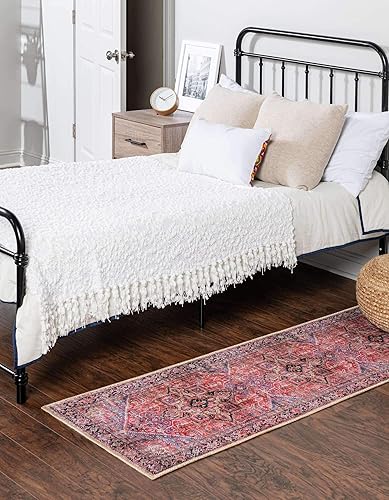 Miniatura 2 de Unique Loom Revival Collection - Alfombra tradicional con borde de medallón rojonegro (2 pies 6 pulgadas x 12 pies 0)