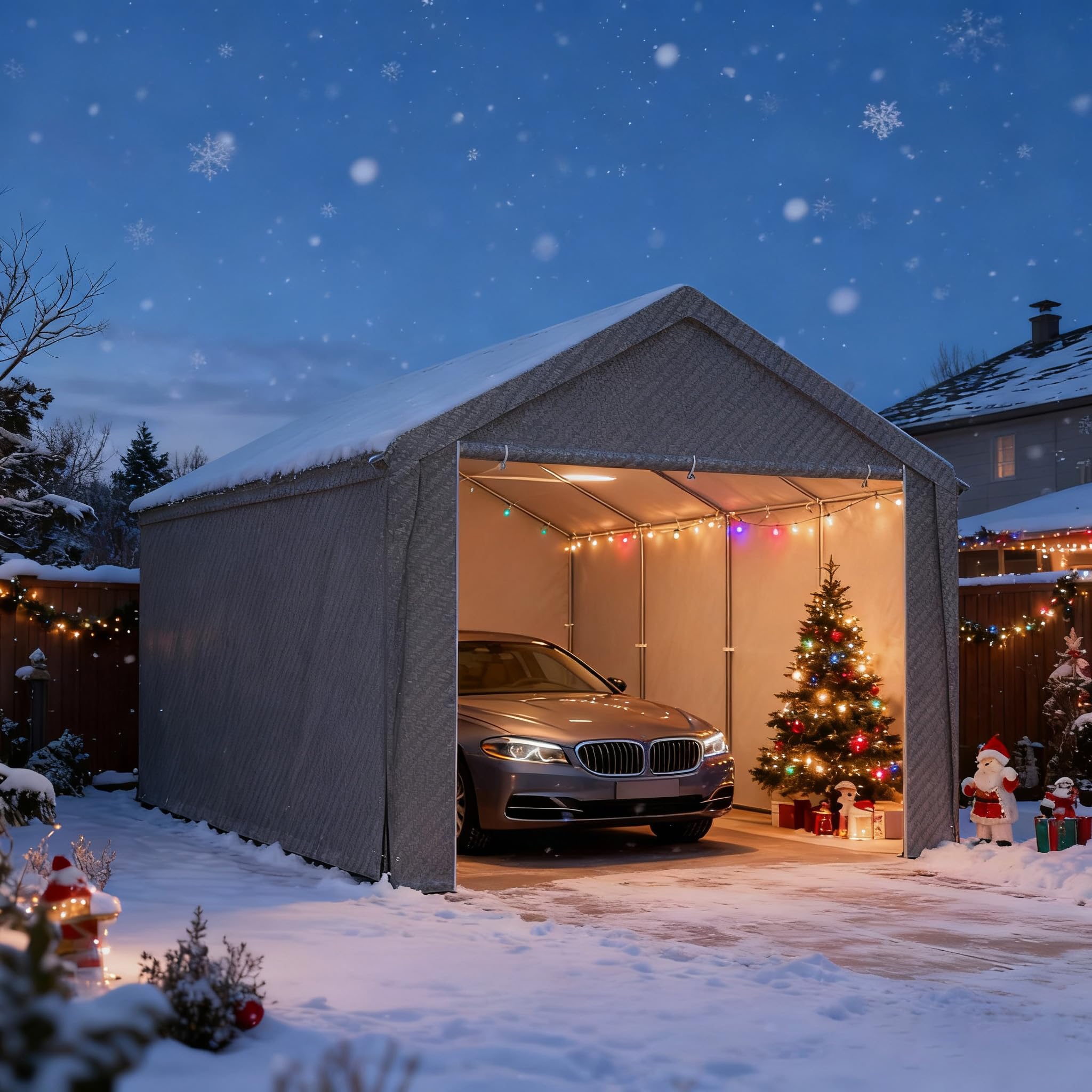 SUBTLETY Tenda da garage, 3 x 6 m, resistente all'inverno, con telo in PE, impermeabile, impermeabile, con grandine e polvere, per auto, SUV, barca (grigio)