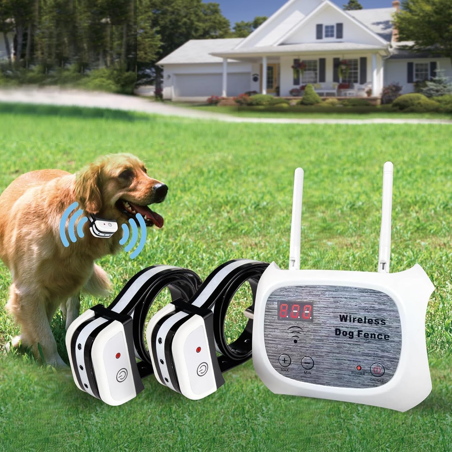 Photo 1 of Plkm Wireless Dog Fence Pet Electric Containment System, Adjustable Control Range 990 Feet, Safe Harmless Dog Boundary Container, Waterproof Rechargeable Dog Fence Collar