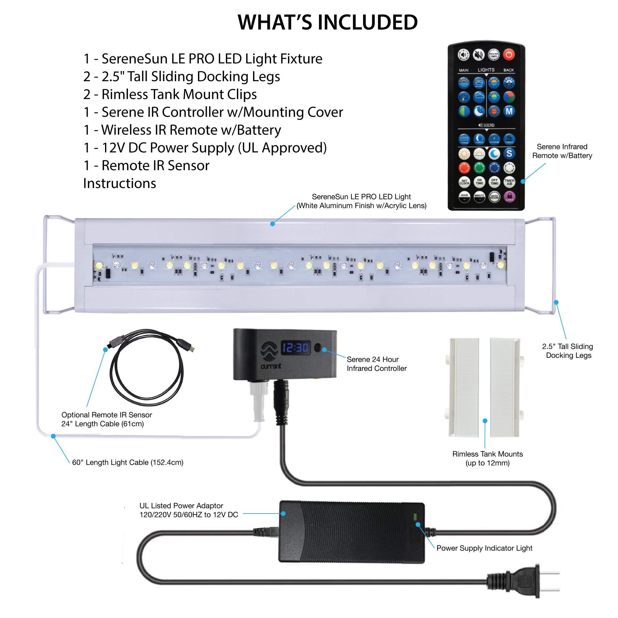 Amazon.com: Current USA SereneSun LE PRO - Luz LED para acuario de plantas  de agua dulce con control de temporizador de 24 horas, espectro completo de  alto rendimiento con rojo de 460