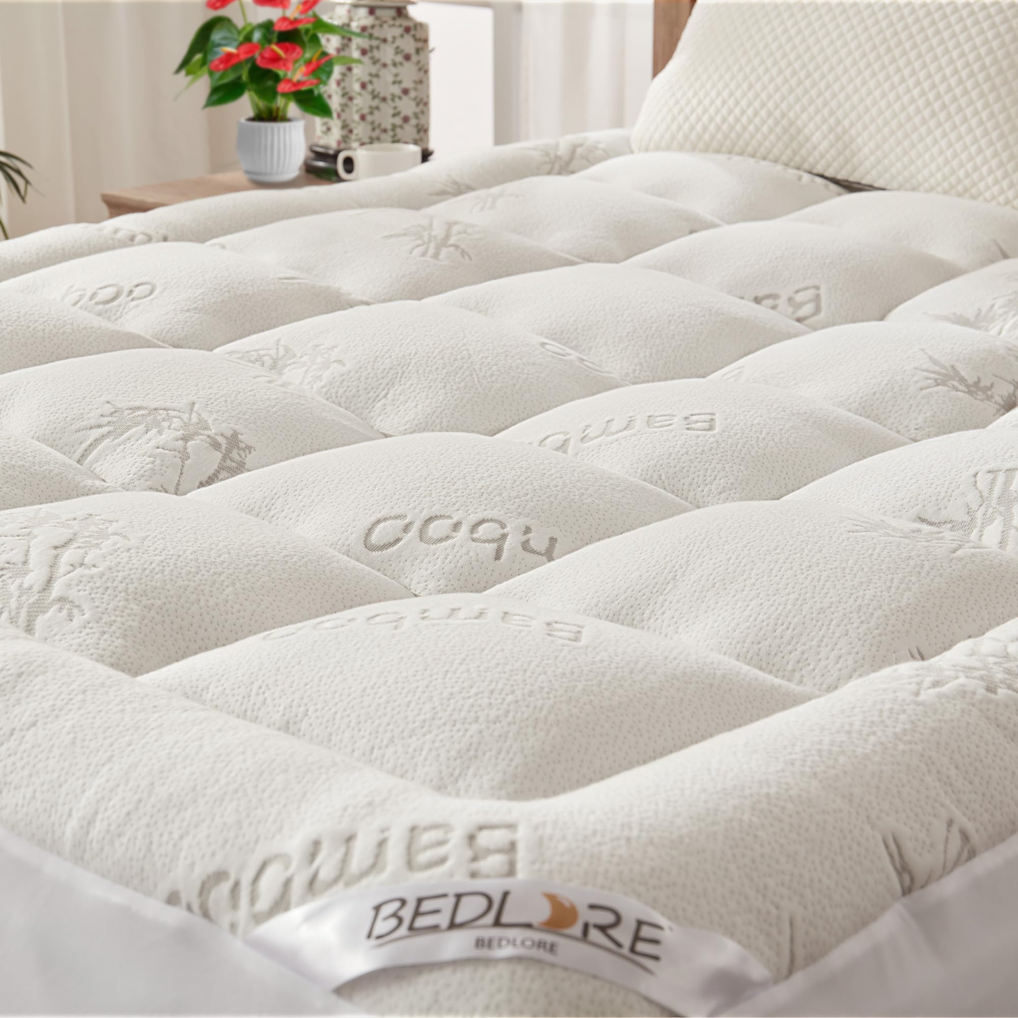BEDLORE Matratzentopper 140x200cm aus Bambusfaser-Viskose Matratzenauflage mit Dehnbaren Taschen für 30cm Matratze,Weiche Matratzenauflage zur Linderung von Rückenschmerzen (Weiß)