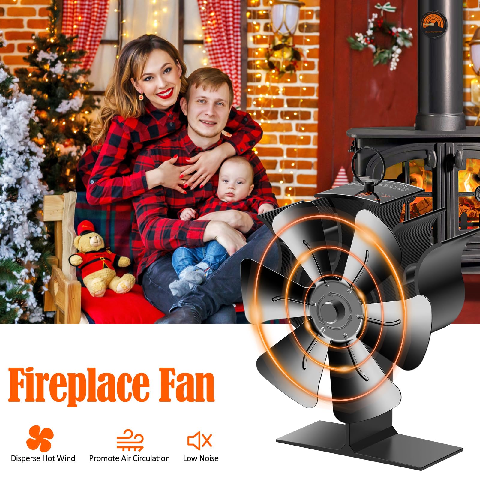 DEECOZY Stove Fan, Log Burner Fan With Temperature Display Strip Log Burner Fans Fireplace Accessories Tools - Image 3