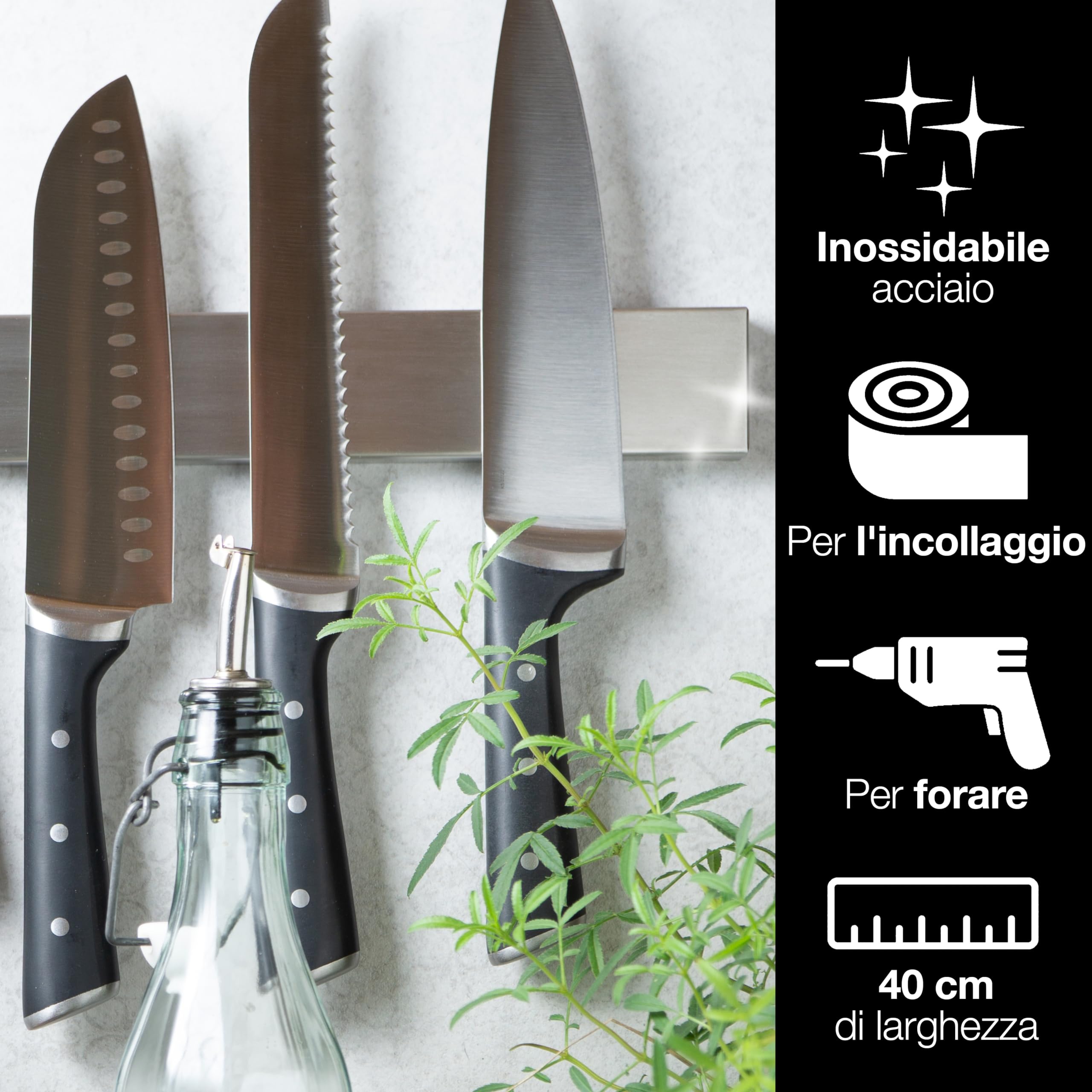 Moritz & Moritz 40 cm Portacoltelli Magnetico - Barra magnetica per coltelli guida universale - Per tenere in ordine coltelli utensili da cucina attrezzi