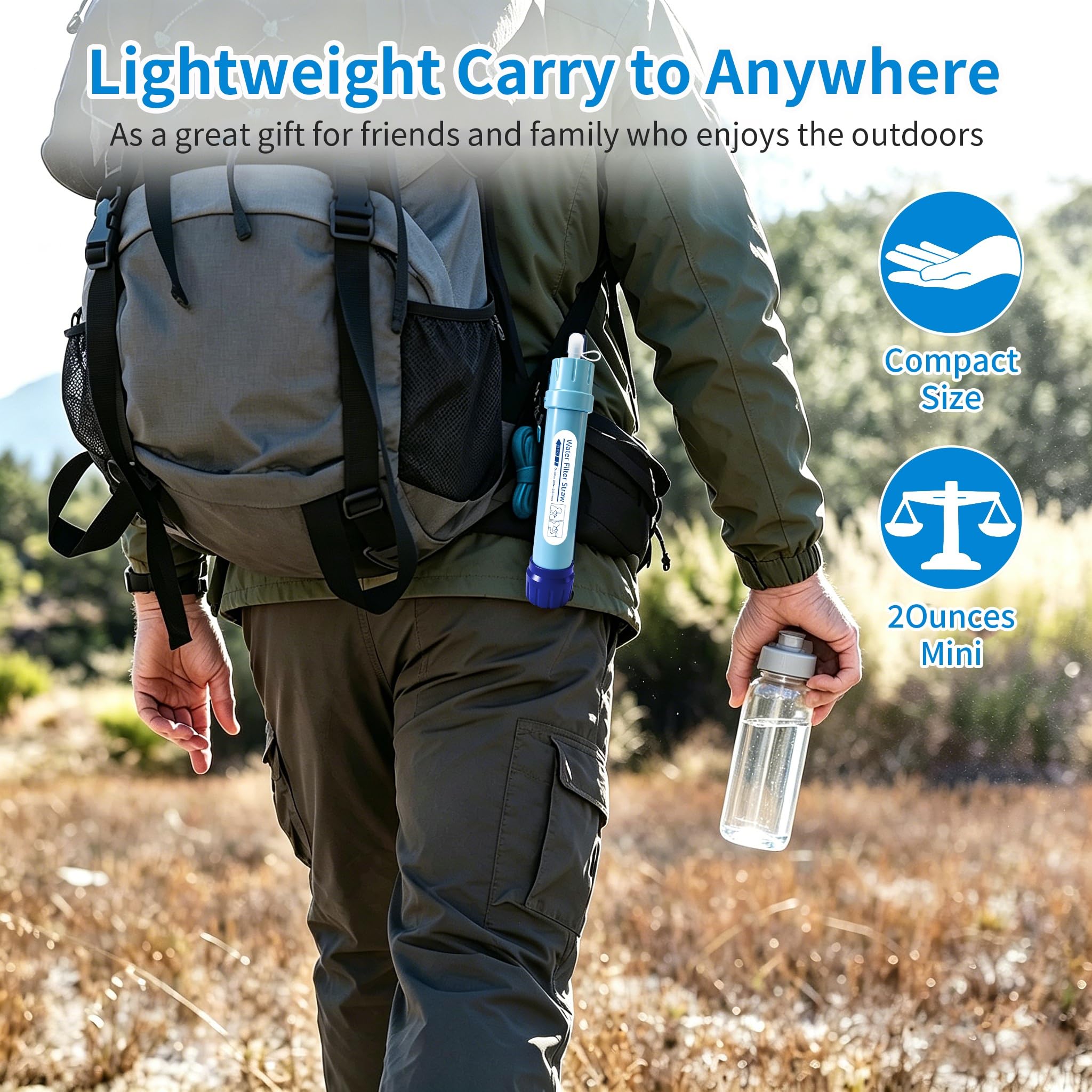 Paille filtrante à eau personnelle, purificateur d'eau portable certifié NSF, sans BPA, équipement de survie pour randonnée, camping, voyage, préparation aux situations d'urgence