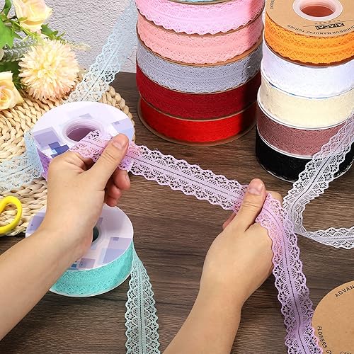 Miniatura 5 de MECCANIXITY Cinta de encaje de 1.2 pulgadas de ancho de 50 yardas con patrón floral beige para envolver ramos de regalos, decoración de boda,