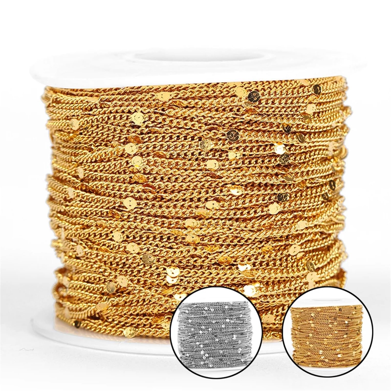 Catene a cavo placcate Curb Chains Catena con paillettes in acciaio inossidabile da 10 metri/2 metri for la creazione di gioielli Braccialetti color oro fai da te Collana con catena Accessori Catene b
