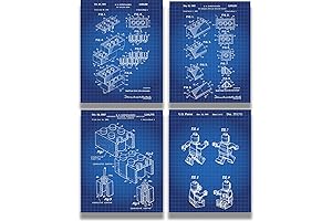 Govivo Legos Patent Wall Art Decor Prints: Capture Lego History with Blue Hues, Unframed