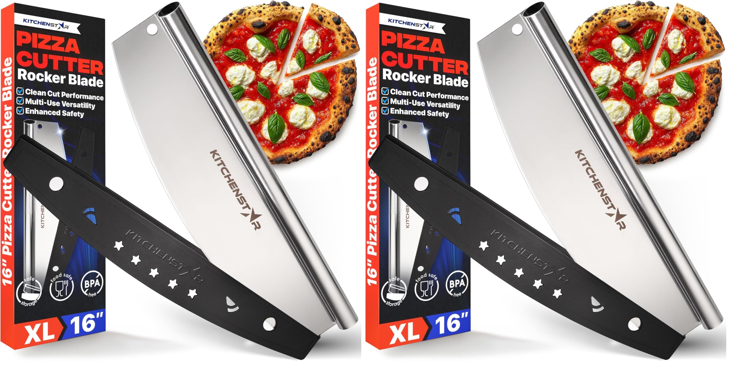 16-Inch Pizza Cutter Rocker Blade, 304 Stainless Steel Slicer Knife, Silver (Pack of 2)
