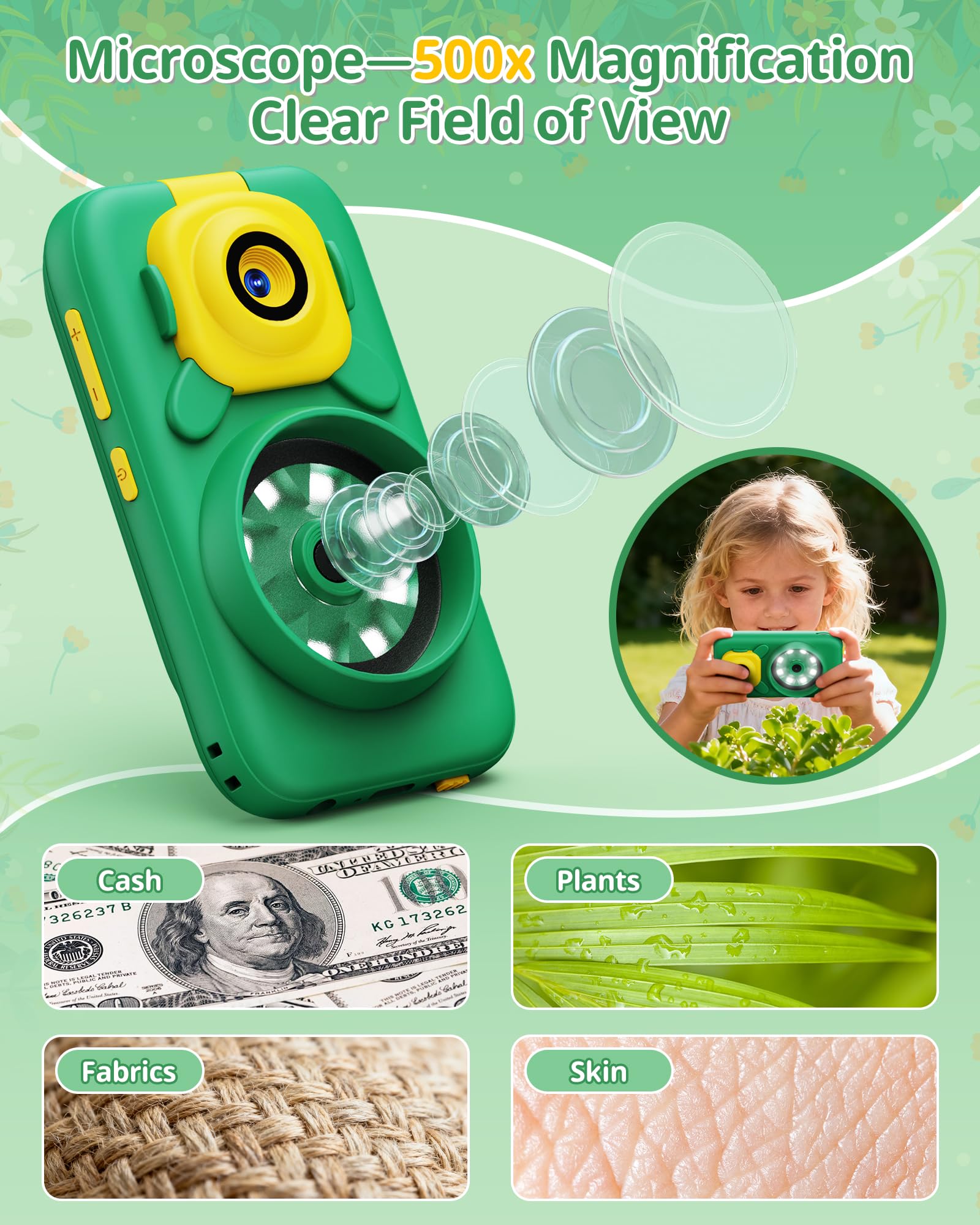Microscope Mobile Pour Enfants Sur Le Thème Des Dinosaures, Cadeau D'anniversaire Pour Garçons Et Filles âgés De 3 à 8 Ans, Cadeau De Noël, Jouet Avec Appareil Photo, Carte Mémoire 32 Go