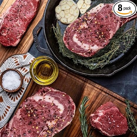 MeatWorks USDA Prime 8 Steak Assortment Box - (4 x (12 oz.) Ribeye, 2 x (12 oz.) NY Strip, 2 x (8 oz.) Filet Mignon) - Steak Gifts for Men