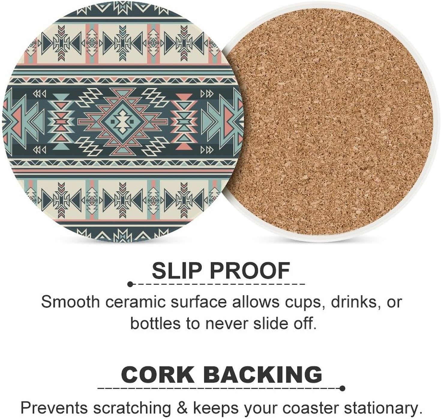 Aztec Drink Coasters, Round Ceramic Drink Coaster Round-6PCS, Rustic Native Southwestern Boho Ethnic Tribal Aztec Decor Absorbent Ceramic Coasters for Beverage Cup, Bar, Coffee Table