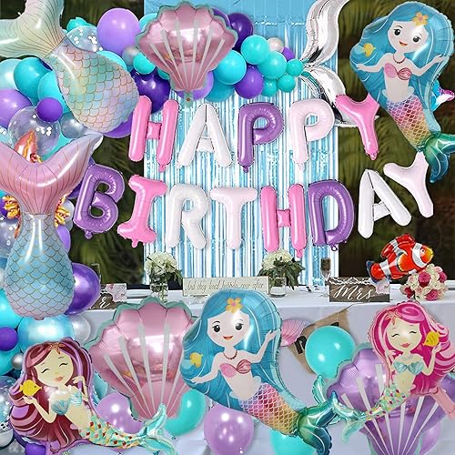 Miniatura 6 de 8 globos de sirena, globos de cola de sirena y conchas de mar, decoraciones de fiesta de papel de aluminio para suministros de fiesta bajo el mar