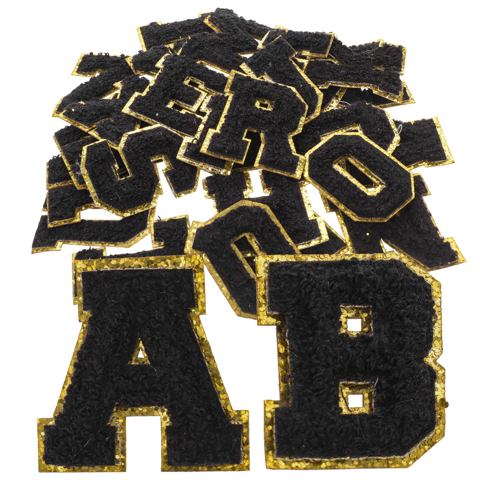 TEHAUX 104pièces Patches Brodés Lettre Décorations à Repasser Ou Coudre Pour Vêtements Et Accessoires Pour Et Réparation De Patches Écussons Avec Bord Doré
