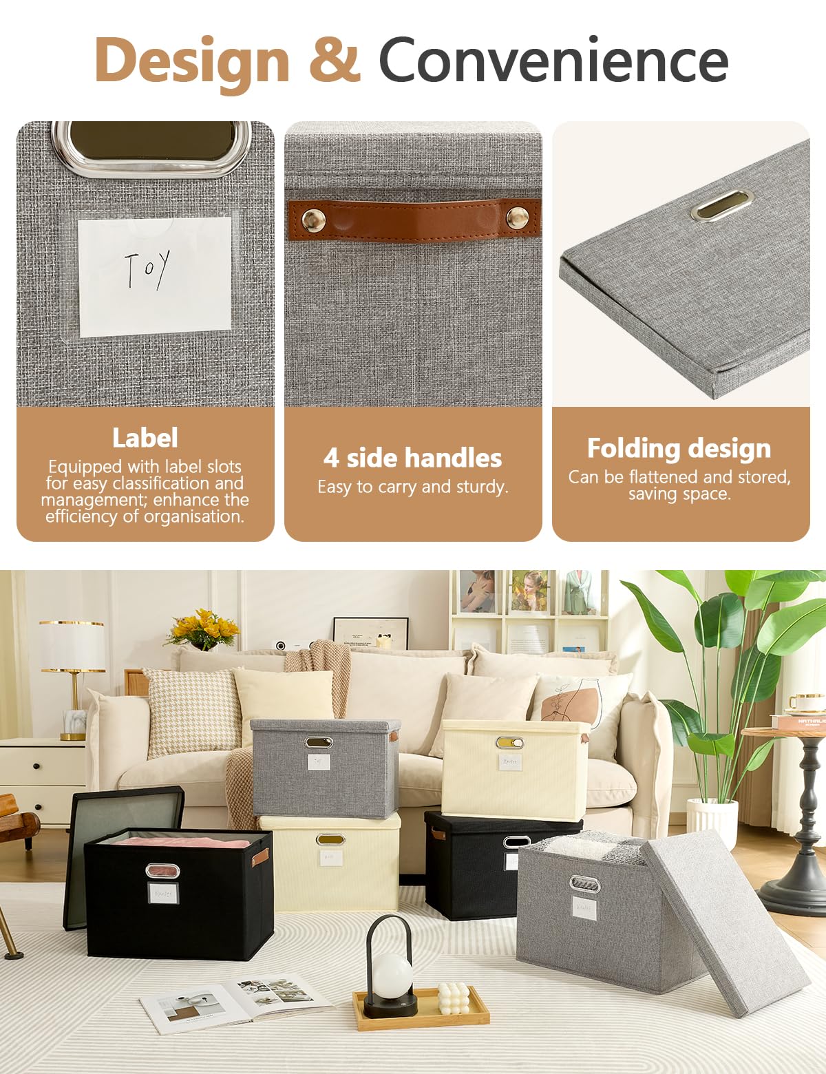 3 Scatole Portaoggetti Pieghevoli In Tessuto Non Tessuto Con Coperchio E Finestra Trasparente - Grigio, 43x30,5x30,5 Cm - Organizer Per Armadio Impilabile