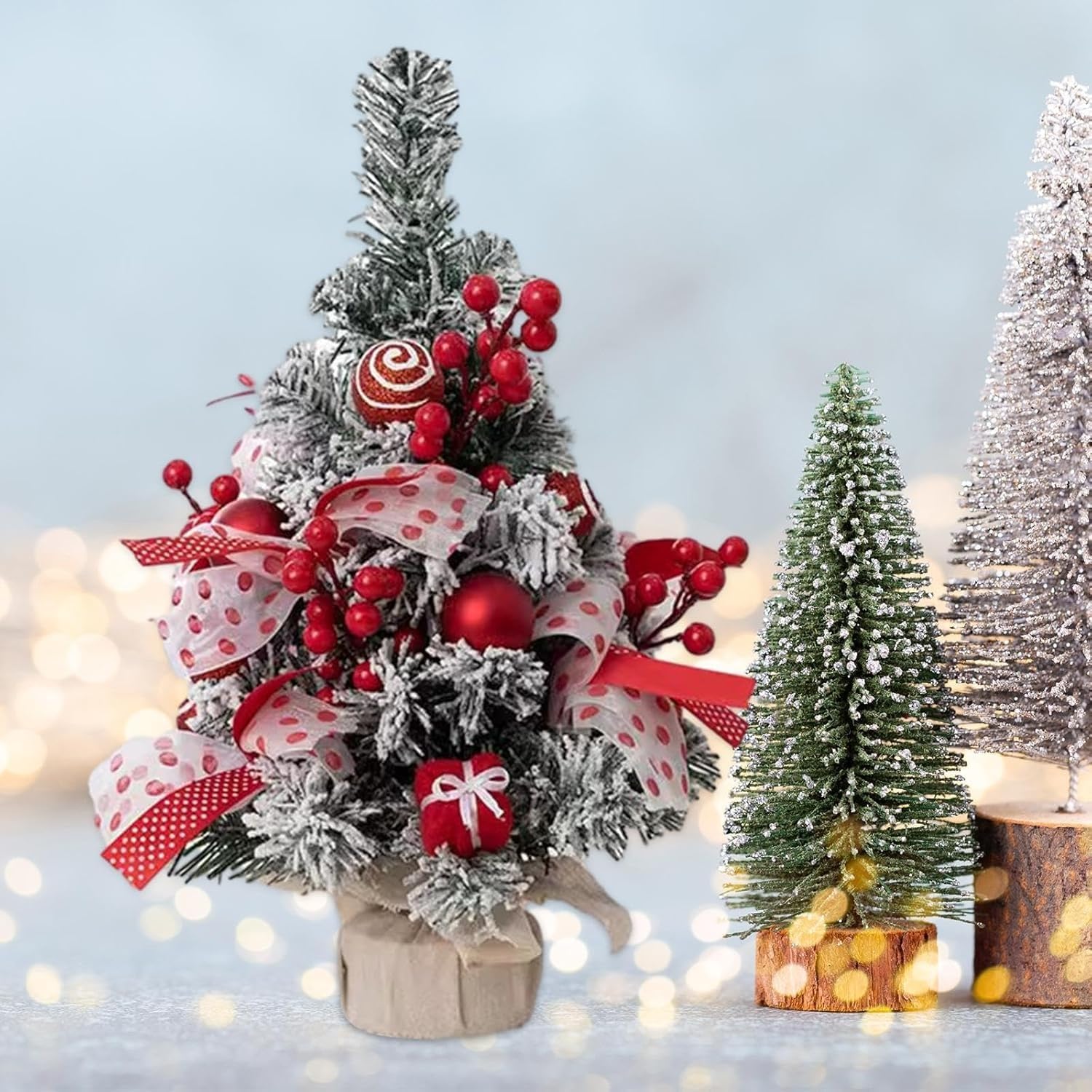 Mini albero di Natale da tavolo da 30 cm/40 cm, piccolo albero di Natale artificiale in cedro for decorazioni natalizie Piante artificiali(Beige,40CM)