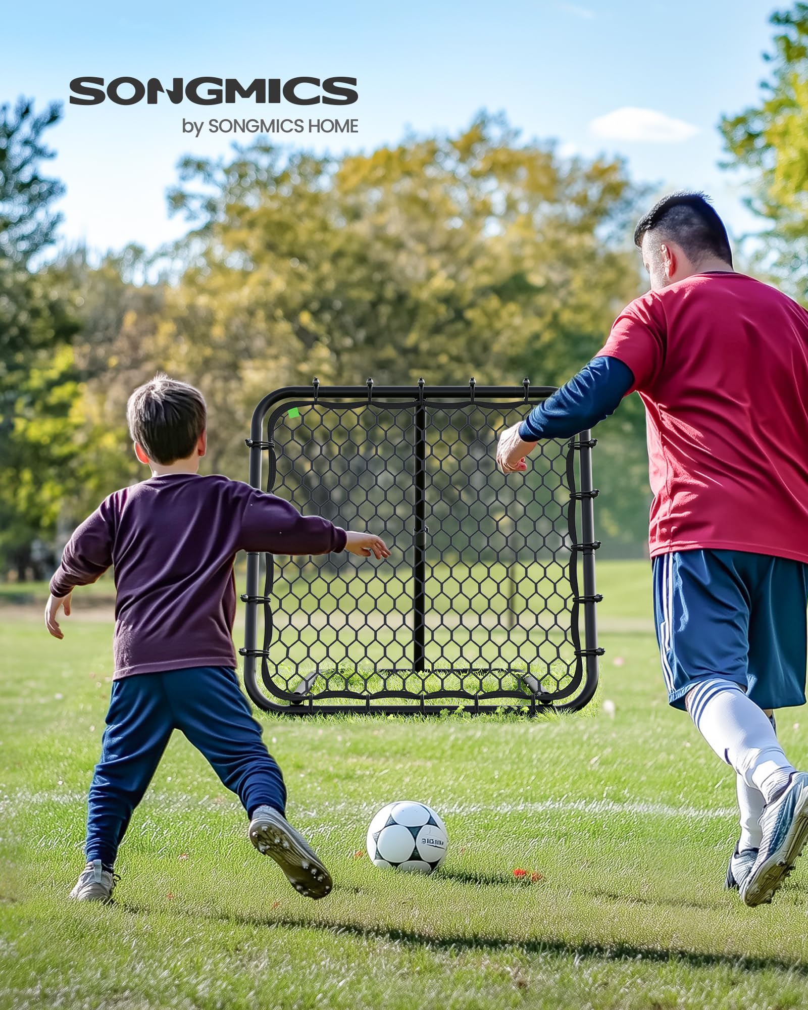 SONGMICS Porta da Calcio, Rete da Calcio per Adolescenti, Portatile, con Telaio in Acciaio, Inclinazione Regolabile, Montaggio Rapido, per Giardino, Parco, Spiaggia, Nero Inchiostro SZQ0085B01
