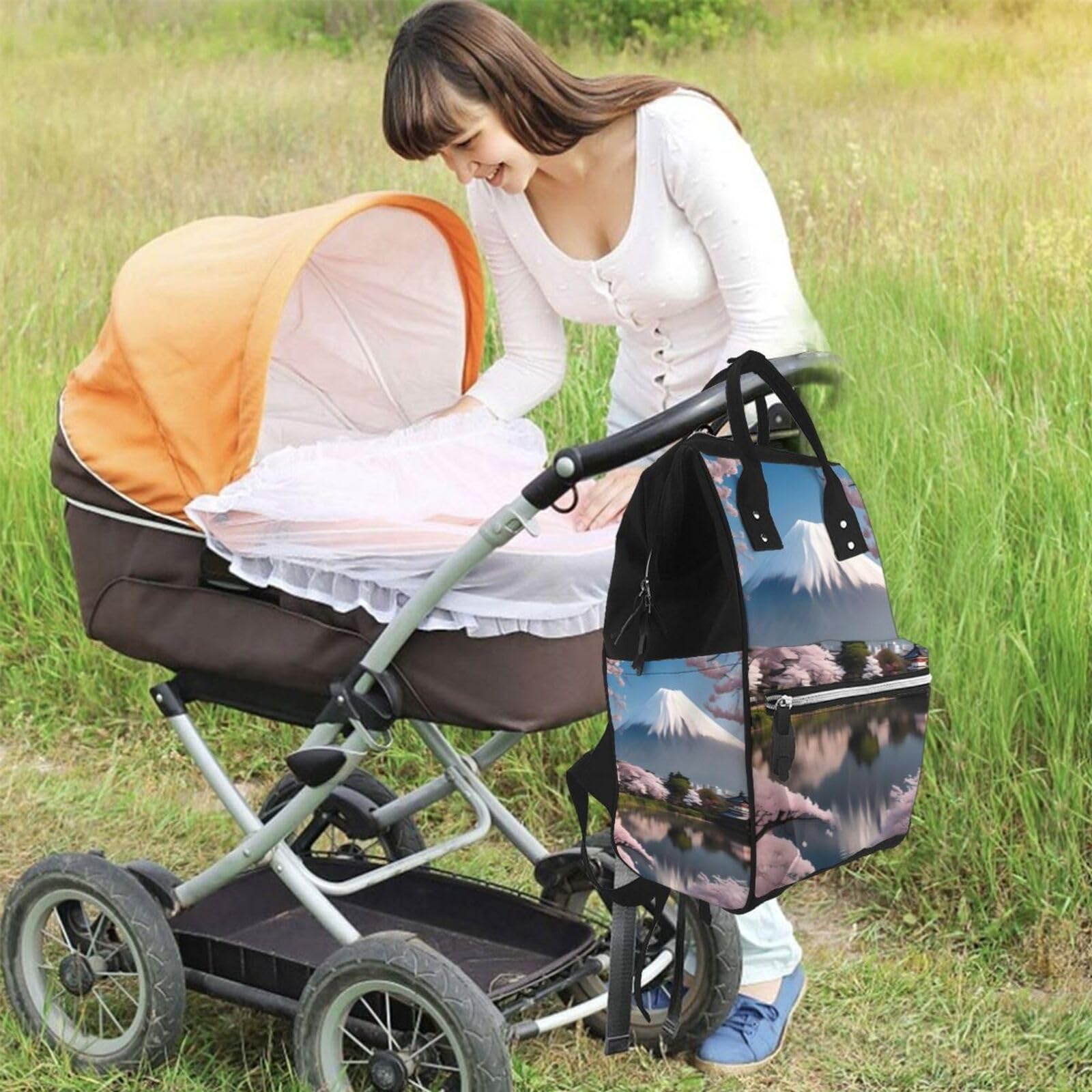 Monte Fuji all'inizio della primavera Durable Pañaleras Para Bebe - Versatile borsa per pannolini zaino e borsa per pannolini per mamme e papà