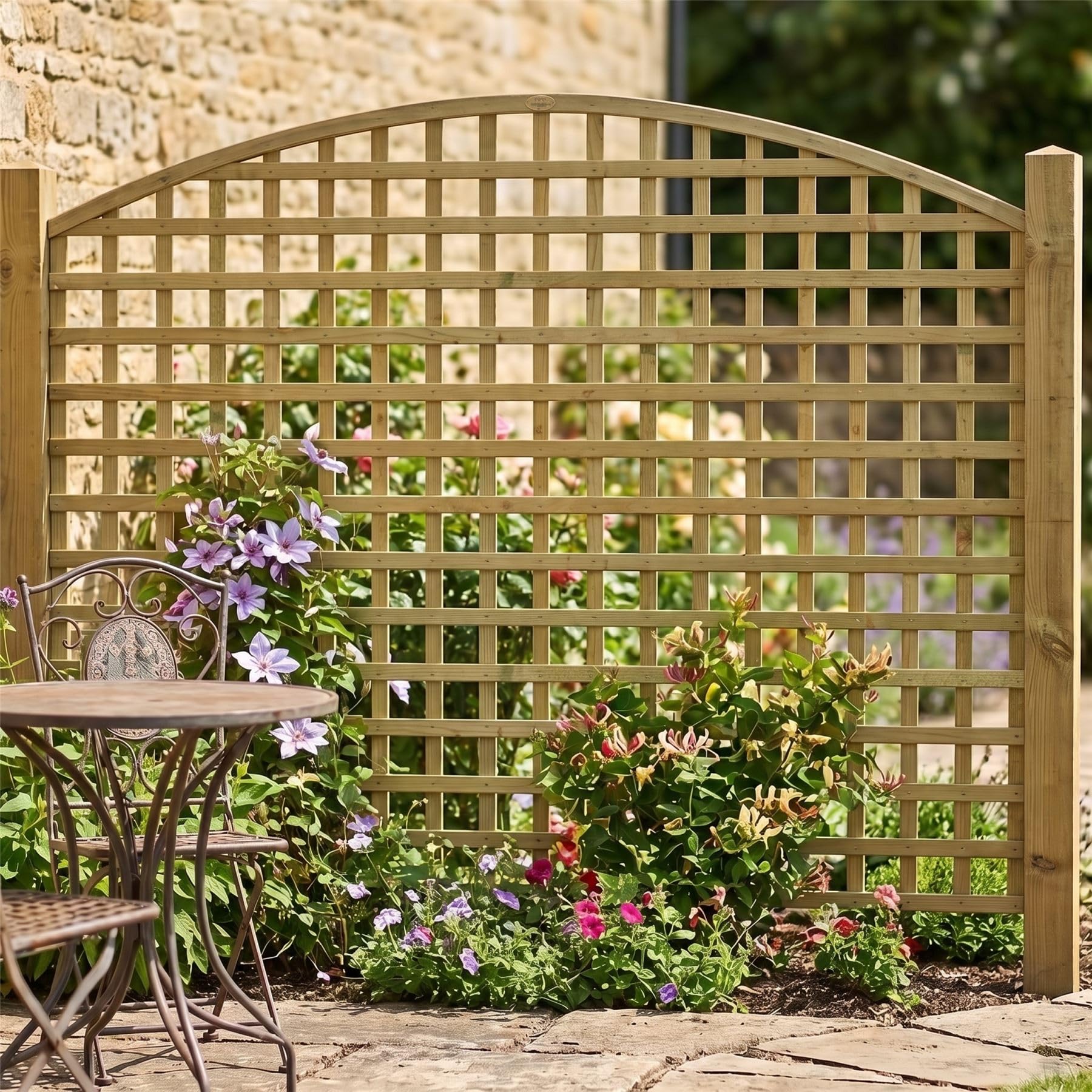 Privacy Fence Panel 6ft x 4ft Arch Top Square Trellis Wooden Screen 3pk