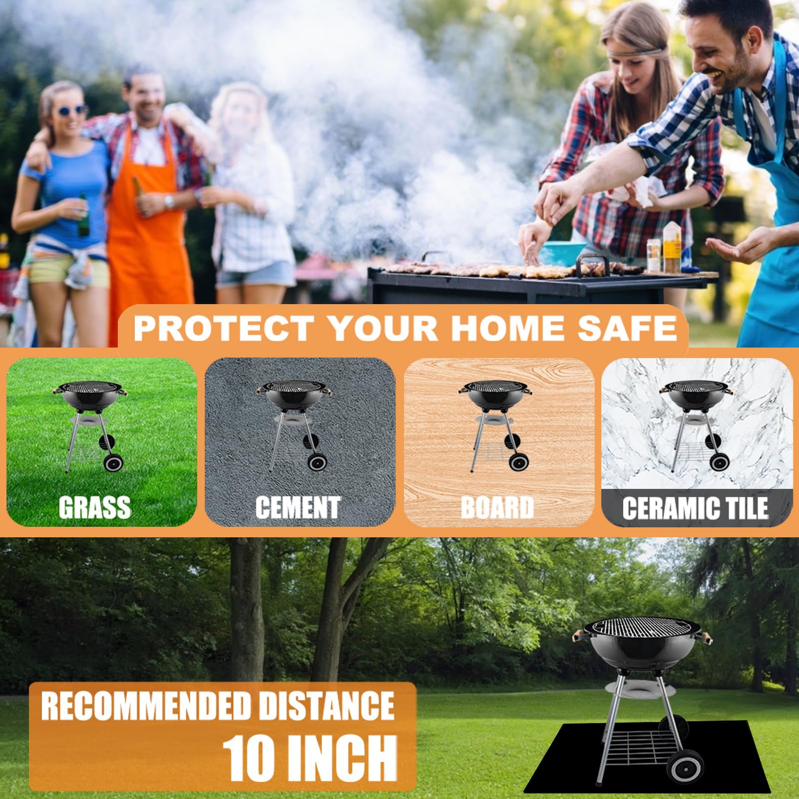 Tappetino ignifugo 182 x 100 cm, in fibra di vetro e silicone ignifugo per tavolo, tappetino resistente al calore per l'uso su una varietà di barbecue, camini e focolari in casa