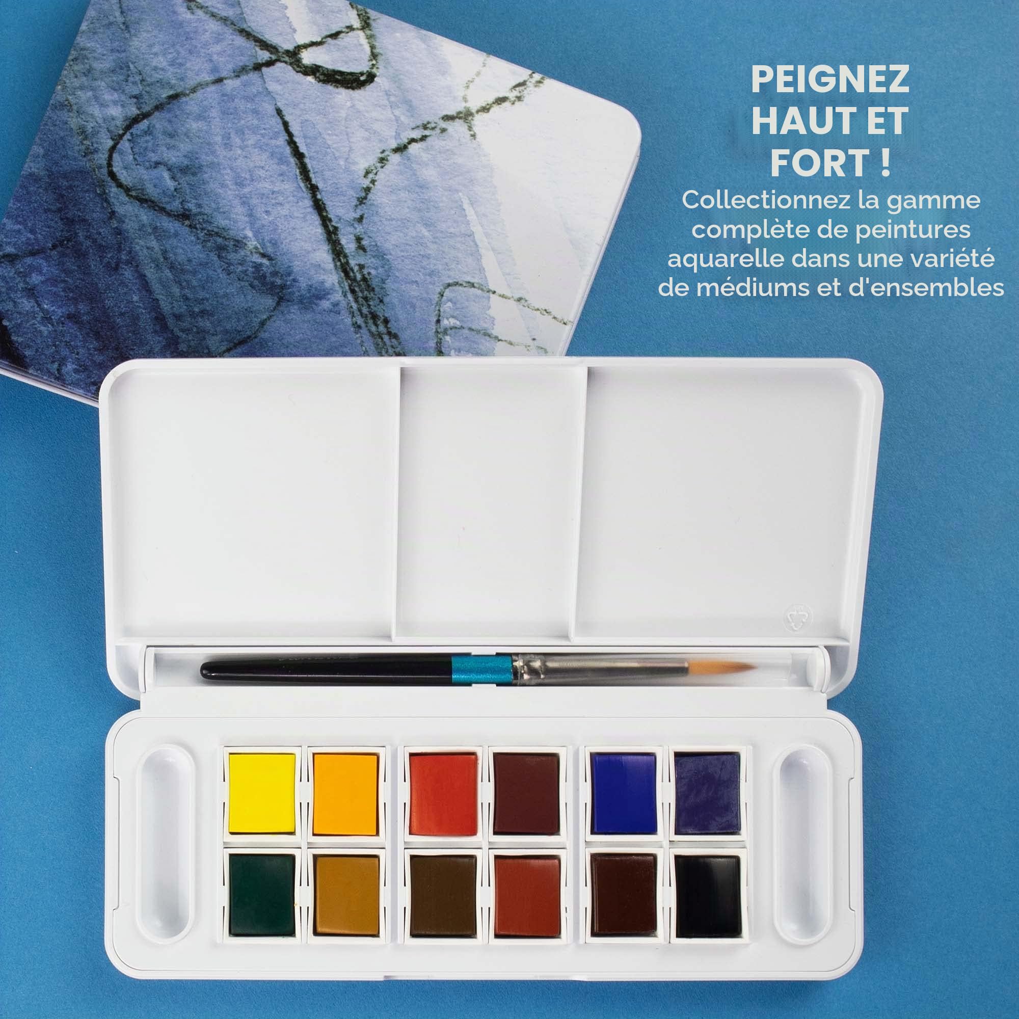 Daler Rowney Aquafine Set de Voyage Peinture Aquarelle 24 Demi-Godets 1 Pinceau