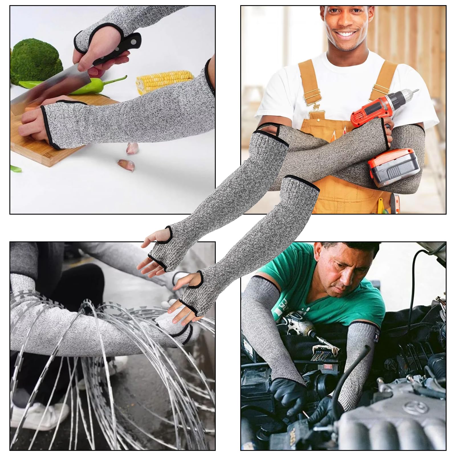 Manguito de protección contra cortes, 45 cm, gris, Nylon HPPE Spandex, transpirable, para construcción, cocina, jardinería, trabajadores y protección del antebrazo