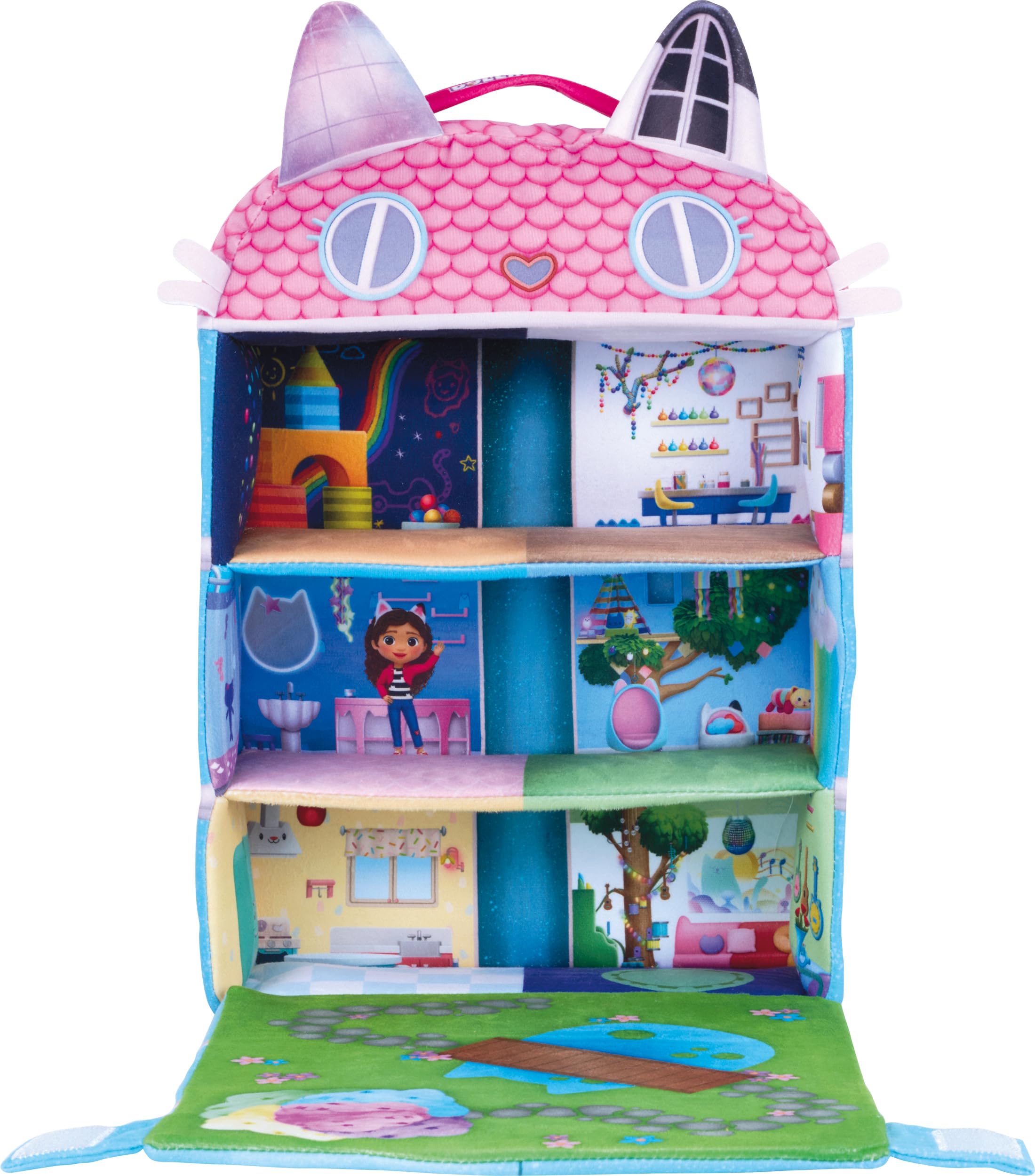 Schmidt Spiele 42804 Gabby's Dollhouse, Puppenhaus mit 3 Figuren und Lift, 41 cm Plüschfigur Gabby Peluche, Multicolore