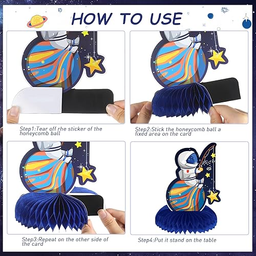 Miniatura 7 de Marspark 9 piezas de centro de mesa con temática de panal de abeja para el espacio exterior, decoración de mesa de fiesta de cumpleaños, decoración